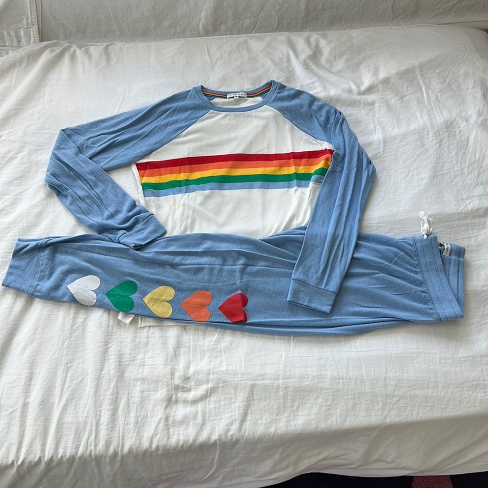 Sundry PJ set size small.  Rainbow shirt and hearts on the left leg